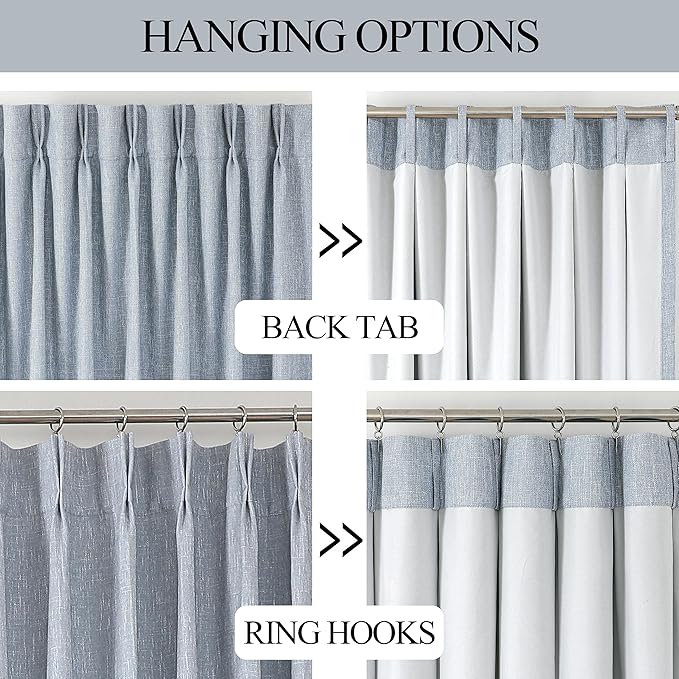 Vision Home Chambray Blue Pinch Pleated Full Blackout Curtains Room Darkening Window Curtains 95 inch for Living Room Bedroom Thermal Insulated Pinch Pleat Drapes with Hooks Back Tab 2 Panel 40"Wx95"L