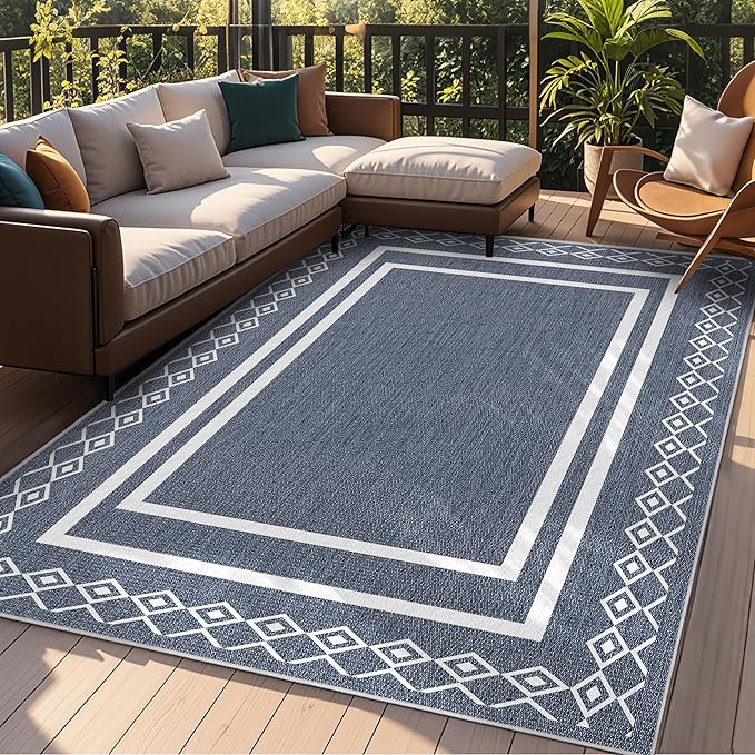 Outdoor Patio Rug, Outside Rectangular Carpet, Moroccan Geometric Rugs, Washable Large Indoor Outdoor Rug 6x9 Mats for RV, Picnic, Backyard, Deck, Balcony, Porch, Beach