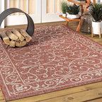 JONATHAN Y Vintage Filigree Indoor Outdoor Area Rug 3X5 Red/Beige, Charleston Textured Weave for Backyard, Patio, Porch, Easy-Cleaning, High Traffic, Pet-Friendly, Non-Shedding (SMB106B-3)
