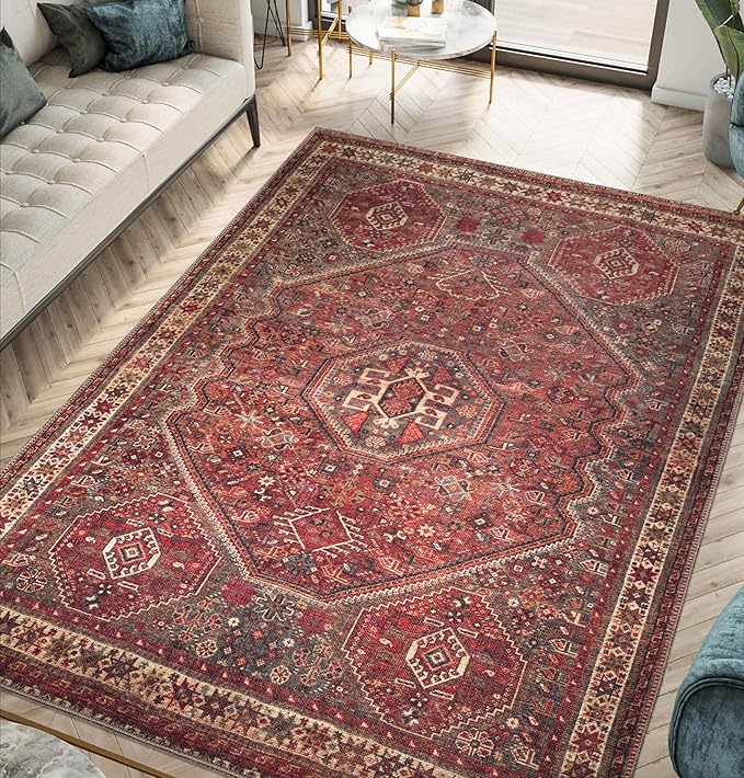 Keen Home Design 8x10 Rug - Machine Washable Area Rug with Non-Slip Backing, Ideal for Living Room, Dining Room, Bedroom - Vintage, Easy Clean, Durable, Low Pile Rug - (8' x 10')