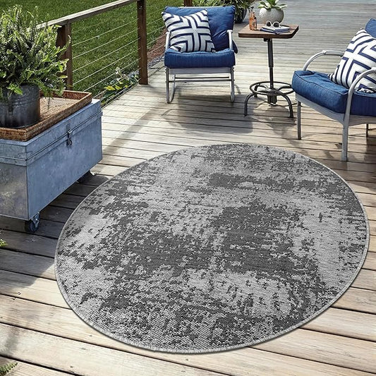 Keen Home Design Terrace Outdoor Round Rug - 8ft Round Washable Indoor/Outdoor Rug for Patio, Kitchen, Balcony, Beach, Garden, Deck and Porch, Size: 7'7" Round