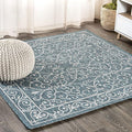 JONATHAN Y Vintage Filigree Indoor Outdoor Square Area Rug 6X6 Teal/Gray, Charleston Textured Weave for Backyard, Patio, Porch, Easy-Cleaning, High Traffic, Pet-Friendly, Non-Shedding (SMB106F-6SQ)