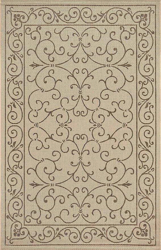 JONATHAN Y Vintage Filigree Indoor Outdoor Area Rug 5X8 Beige/Brown, Charleston Textured Weave for Backyard, Patio, Porch, Easy-Cleaning, High Traffic, Pet-Friendly, Non-Shedding (SMB106A-5)