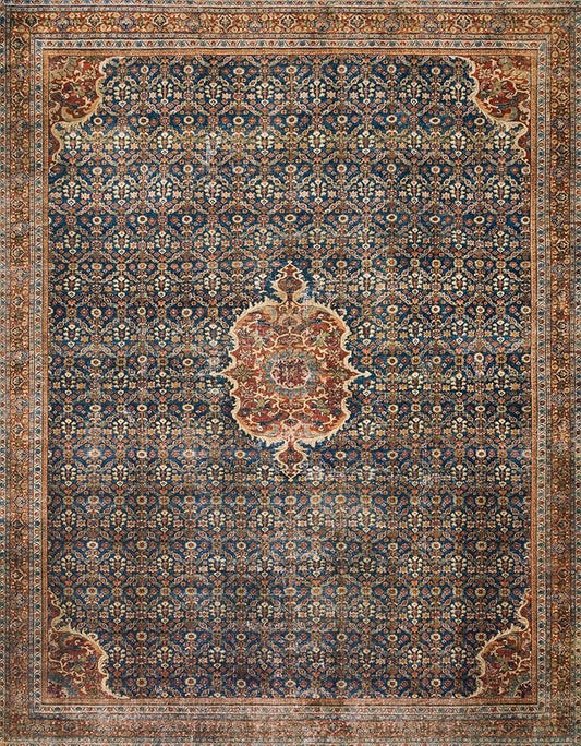 Loloi Layla Collection LAY-09 Cobalt Blue/Spice 2'-0" x 5'-0" .13" Thick Accent Rug, Soft, Durable, Vintage Inspired, Distressed, Low Pile, Non-Shedding, Easy Clean, Printed, Living Room Rug