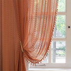 Sutuo Home Burnt Orange Boho Curtains 90 inches Long for Bedroom Living Room, Terracotta Crochet Lace Sheer Bohemian Knitted with Fringes,Window Treatment Drapes, Rod Pocket 1 Panel 59" W x 90" L