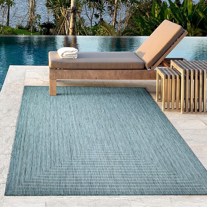 Adiva Rugs Outdoor Indoor Area Rug, Weather Resistant, Easy to Clean, Stain Resistant Floor Mat for Dining Room, Backyard, Deck, Patio (Aqua Weiss, 8' x 10')