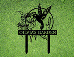 Custom Hummingbird Metal Garden Decor, Personalized Bird with Stakes Garden Sign, Flower Design Personalized Garden Sign, Custom Garden Name Sign, Home Gift, Large Outdoor Decor, Patio Decor
