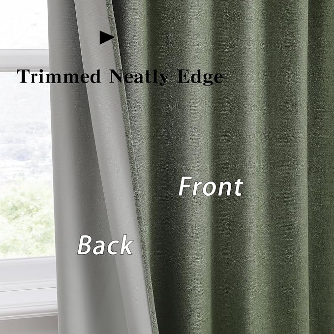 RAIN CITY 2 PCs Olive Green Linen Blackout Curtains 84 Inch Long for Living Room,Pinch Pleated Drape with Hooks Back Tab Boho Decor, Olive Forest Loden Full Black Out Curtains for Bedroom