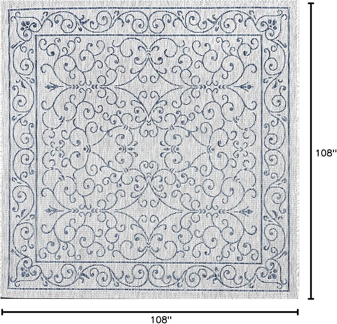 JONATHAN Y Vintage Filigree Indoor Outdoor Square Area Rug 9X9 Gray/Navy, Charleston Textured Weave for Backyard, Patio, Porch, Easy-Cleaning, High Traffic, Pet-Friendly, Non-Shedding (SMB106C-9SQ)