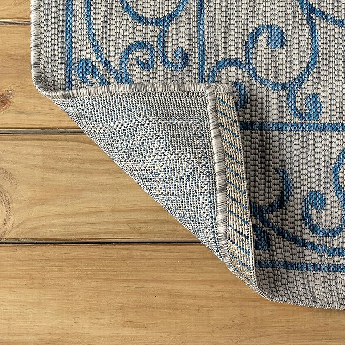 JONATHAN Y Vintage Filigree Indoor Outdoor Runner Rug 2X10 Gray/Navy, Charleston Textured Weave for Backyard, Patio, Porch, Easy-Cleaning, High Traffic, Pet-Friendly, Non-Shedding (SMB106C-210)