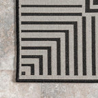 nuLOOM 4' x 6' Outdoor Area Rug, Casual Design With Striped Border, Stain Resistant, Highly Durable, For Patio, Balcony, Bedroom, Living Room, Dining Room, Bathroom, Black