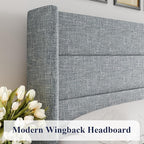 Allewie Full Size Lift Up Storage Bed, Modern Wingback Headboard, Hydraulic Support, No Box Spring Needed, Grey Blue