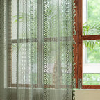 Sutuo Home Olive Green Boho Curtains 84 inches Long for Bedroom Living Room, Crochet Lace Sheer Bohemian Hollow Geometry Knitted Handmade Tassels, Privacy Vintage Farmhouse, 1 Panel 59" W x 84" L