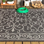 JONATHAN Y Vintage Filigree Indoor Outdoor Area Rug 3X5 Black/Gray, Charleston Textured Weave for Backyard, Patio, Porch, Easy-Cleaning, High Traffic, Pet-Friendly, Non-Shedding (SMB106G-3)