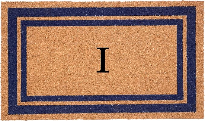 Calloway Mills 153001830I Dark Blue Border 18" x 30" Monogram Doormat (Letter I)