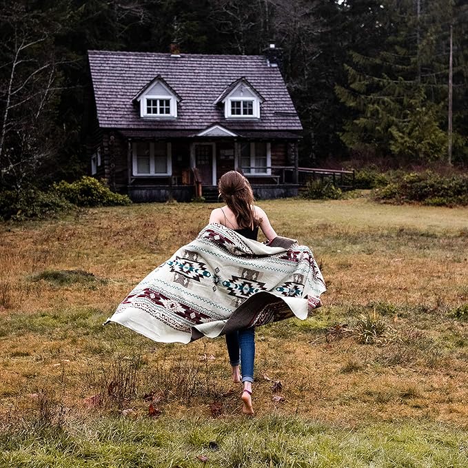 Inca Aztec Throw, Queen, King Blanket | Southwest Indian Navajo Boho Style | Native Cover for Camping, Bedding, Couch, Vanlife | Faux Alpaca, Lightweight, Hypoallergenic (Pachamama Brown, Queen)