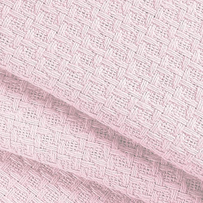 BELIZZI HOME 100 Cotton Bed Blanket, Breathable Bed Blanket Twin Size, Cotton Thermal Blankets Twin, Perfect for Layering Any Bed for All Season, Baby Pink