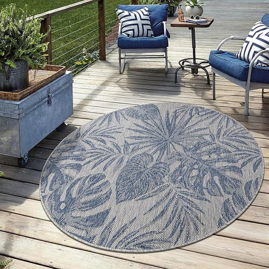 Keen Home Design Terrace Outdoor Round Rug - 8ft Round Washable Indoor/Outdoor Rug for Patio, Kitchen, Balcony, Beach, Garden, Deck and Porch, Size: 7'7" Round