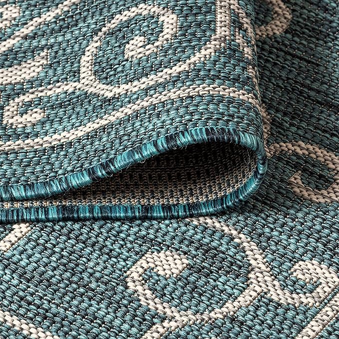 JONATHAN Y Vintage Filigree Indoor Outdoor Area Rug 5X8 Teal/Gray, Charleston Textured Weave for Backyard, Patio, Porch, Easy-Cleaning, High Traffic, Pet-Friendly, Non-Shedding (SMB106F-5)