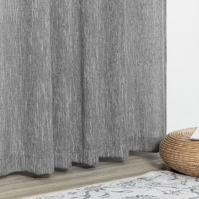 MYSKY HOME Living Room Curtains 2 Panels Boho Semi Sheers Long Drapes Light Filtering for Bedroom Windows, Linen Look Texture Soft Cotton Blend Fabric, 50" Wide x 90" Long, Dark Grey, 2 Panels