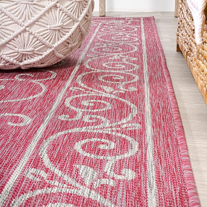 JONATHAN Y Vintage Filigree Indoor Outdoor Area Rug 8X10 Fuchsia/Light Gray, Charleston Textured Weave for Backyard, Patio, Porch, Easy-Cleaning, High Traffic, Pet-Friendly, Non-Shedding (SMB106J-8)