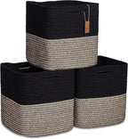 NaturalCozy Storage Cubes 11 Inch Cotton Rope Woven Baskets for Organizing, 3-Pack | Cube Storage Bin | Square Storage Baskets for Shelves Organizer, Classroom, Kids Toy Bins, Closet, Baby Nursery