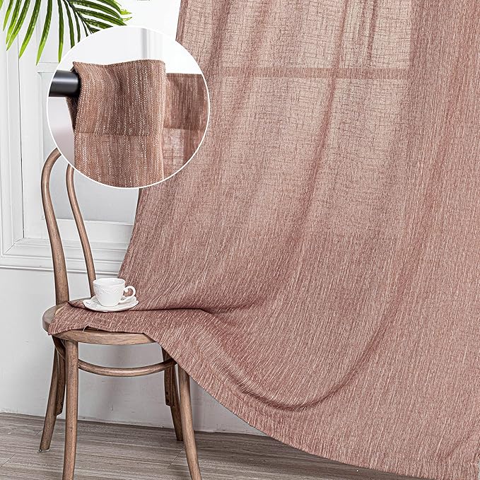 MYSKY HOME Cotton Curtains for Living Room Farmhouse Semi Sheer Light Filtering for Windows, Linen Look Texture Soft Modern Decor Country Style, 50" x 84", Brick Red