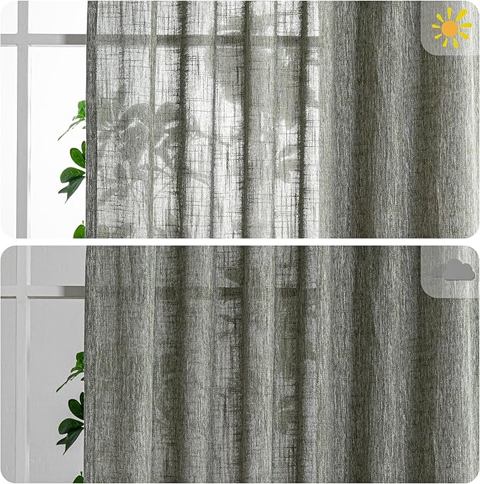MYSKY HOME 90 Inches Long Living Room Curtains Farmhouse Light Filtering Privacy Curtain Drapes for Patio Door, Linen Look Texture Fabric Bohemian Draperies Soft Touch, 100x90, Olive Green, 1 Panel