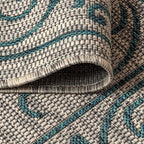 JONATHAN Y Vintage Filigree Indoor Outdoor Square Area Rug 9X9 Gray/Teal, Charleston Textured Weave for Backyard, Patio, Porch, Easy-Cleaning, High Traffic, Pet-Friendly, Non-Shedding (SMB106E-9SQ)