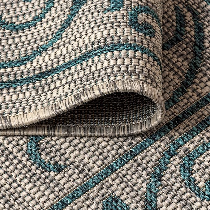 JONATHAN Y Vintage Filigree Indoor Outdoor Square Area Rug 8X8 Gray/Teal, Charleston Textured Weave for Backyard, Patio, Porch, Easy-Cleaning, High Traffic, Pet-Friendly, Non-Shedding (SMB106E-8SQ)