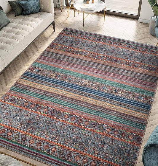 Keen Home Design 8x10 Rug - Machine Washable Area Rug with Non-Slip Backing, Ideal for Living Room, Dining Room, Bedroom - Vintage, Easy Clean, Durable, Low Pile Rug - (8' x 10')