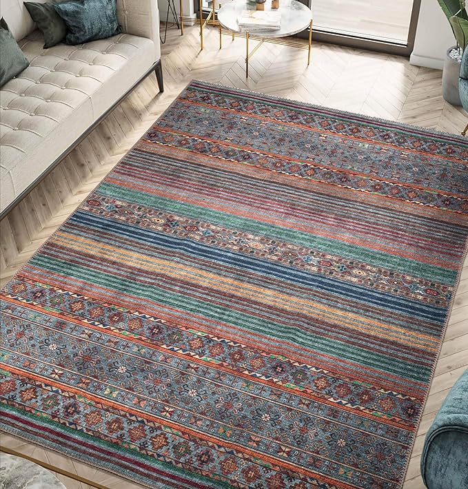 Keen Home Design 4x6 Rug - Machine Washable Area Rug with Non-Slip Backing, Ideal for Living Room, Dining Room, Bedroom - Vintage, Easy Clean, Durable, Low Pile Rug - (4' x 6')