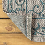 JONATHAN Y Vintage Filigree Indoor Outdoor Octagon Area Rug 5 Ft Gray/Teal, Charleston Textured Weave for Backyard, Patio, Porch, Easy-Cleaning, High Traffic, Pet-Friendly, Non-Shedding SMB106E-5TGN