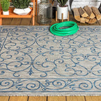JONATHAN Y Vintage Filigree Indoor Outdoor Area Rug 3X5 Gray/Navy, Charleston Textured Weave for Backyard, Patio, Porch, Easy-Cleaning, High Traffic, Pet-Friendly, Non-Shedding (SMB106C-3)