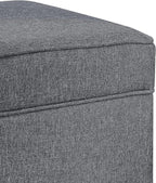 Adeco 17.5" Square Fabric Ottoman with Storage, Upholstered Cotton Linen Foot Rest, Flip Top Footstool, Small Cube Coffee Table Extra Seat for Living Room, Bedroom, Grey with Rolling Legs