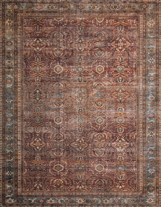 Loloi Layla Collection LAY-01 Brick/Blue 2'-6" x 7'-6" .13" Thick Runner Rug, Soft, Durable, Vintage Inspired, Distressed, Low Pile, Non-Shedding, Easy Clean, Printed, Living Room Rug