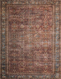 Loloi Layla Collection LAY-01 Brick/Blue 7'-6" x 9'-6" .13" Thick Area Rug, Soft, Durable, Vintage Inspired, Distressed, Low Pile, Non-Shedding, Easy Clean, Printed, Living Room Rug