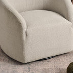 KINWELL 32" Wide Modern Boucle Swivel Barrel Chairs Set of 2, No Assembly Round Upholstered Swivel Accent Armchairs for Living Room, Bedroom (Oatmeal)