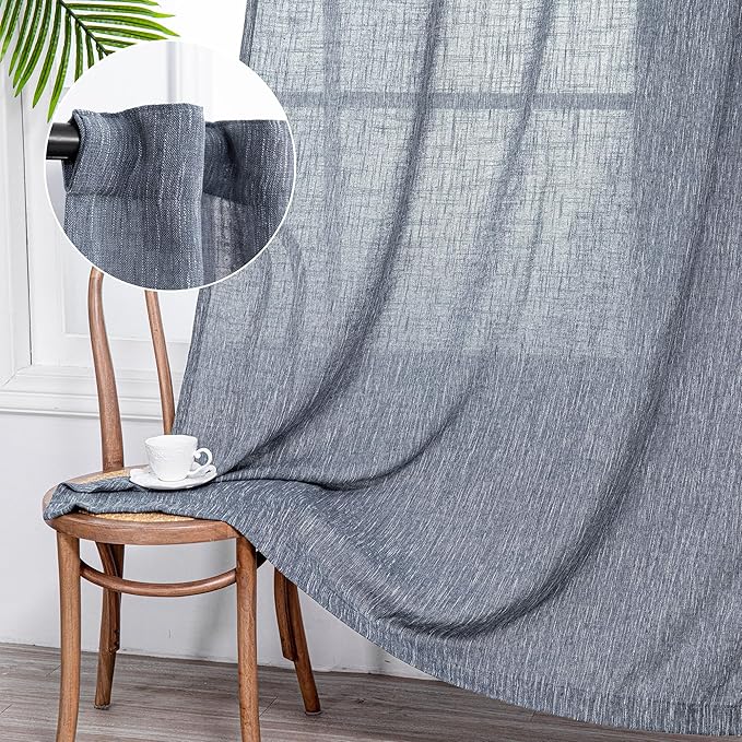 MYSKY HOME Semi Sheer Curtains 72 Inch Length, Light Filtering Window Drapes French Door Curtain Panels Privacy Shade Burlap Farmhouse Rustic Style for Doorways, 50" x 72", Dusty Blue, 2 Panels
