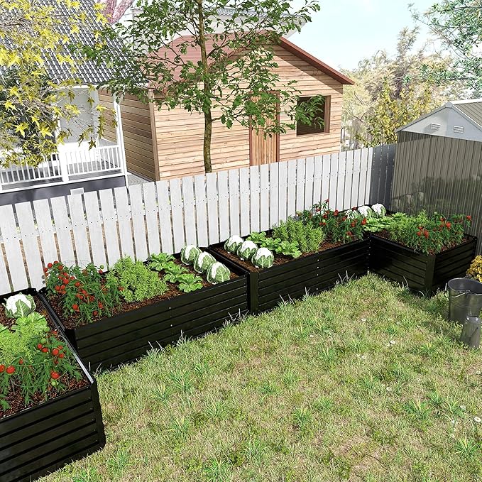 8x4x2 ft Raised Garden Bed, Large Metal Planter Raised Beds, Planters for Outdoor Plants for Vegetables, Flowers, Herbs, Fruits, and Succulents.Black