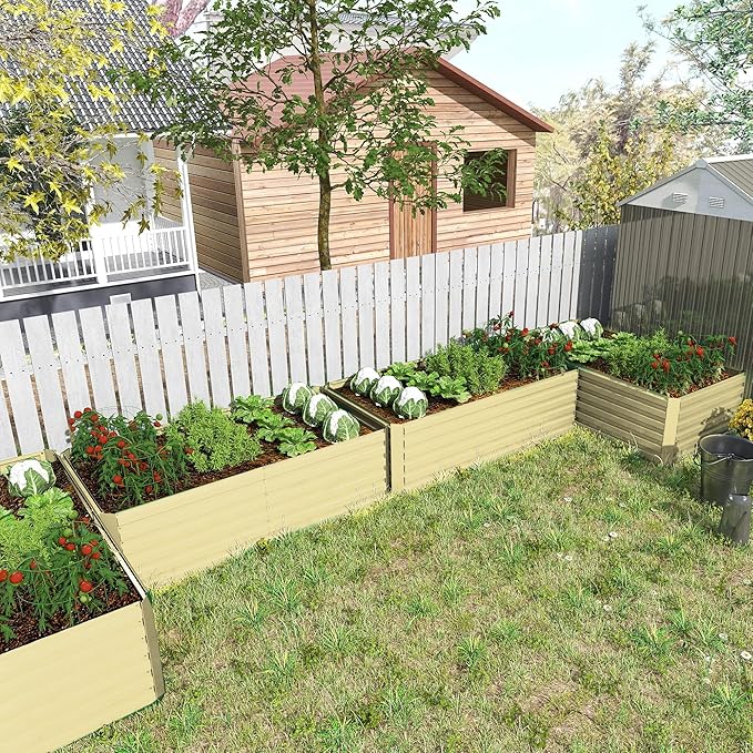 8x4x2 ft Outdoor Raised Garden Bed, Large Metal Planter Raised Beds, Planters for Outdoor Plants for Vegetables, Flowers, Herbs, Fruits, and Succulents.(4 Pcs,Yellow)