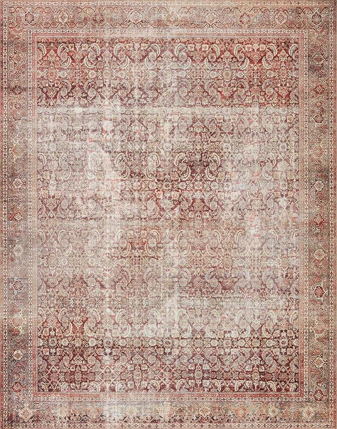 Loloi Layla Collection LAY-11 Cinnamon/Sage 2'-6" x 7'-6" .13" Thick Runner Rug, Soft, Durable, Vintage Inspired, Distressed, Low Pile, Non-Shedding, Easy Clean, Printed, Living Room Rug