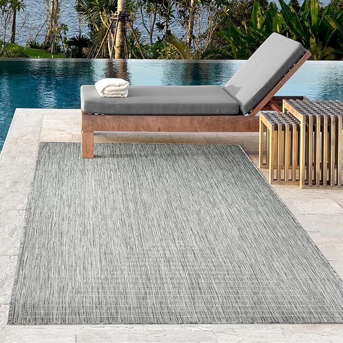 Adiva Rugs Outdoor Indoor Area Rug, Weather Resistant, Easy to Clean, Stain Resistant Floor Mat for Dining Room, Backyard, Deck, Patio (Silver Weiss, 6' x 9')