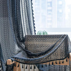 Sutuo Home Black Boho Curtain for Halloween Decor, Sheer Crochet Lace Handmade Tassels Knitted Window Treatment Vintage Rustic Bohemian Farmhouse Drape for Bedroom Rod Pocket 1 Panel 59" W x 96" L