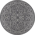 JONATHAN Y Vintage Filigree Indoor Outdoor Round Area Rug 8 Ft Black/Gray, Charleston Textured Weave for Backyard, Patio, Porch, Easy-Cleaning, High Traffic, Pet-Friendly, Non-Shedding (SMB106G-8R)