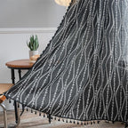 Sutuo Home Boho Curtains 96 Inches Long for Bedroom Living Room Kitchen, Stripe Floral Bohemian Tassels Country Window Treatment Drape for Halloween Decorations Rod Pocket, 1 Panel 59"W x 96"L,Black