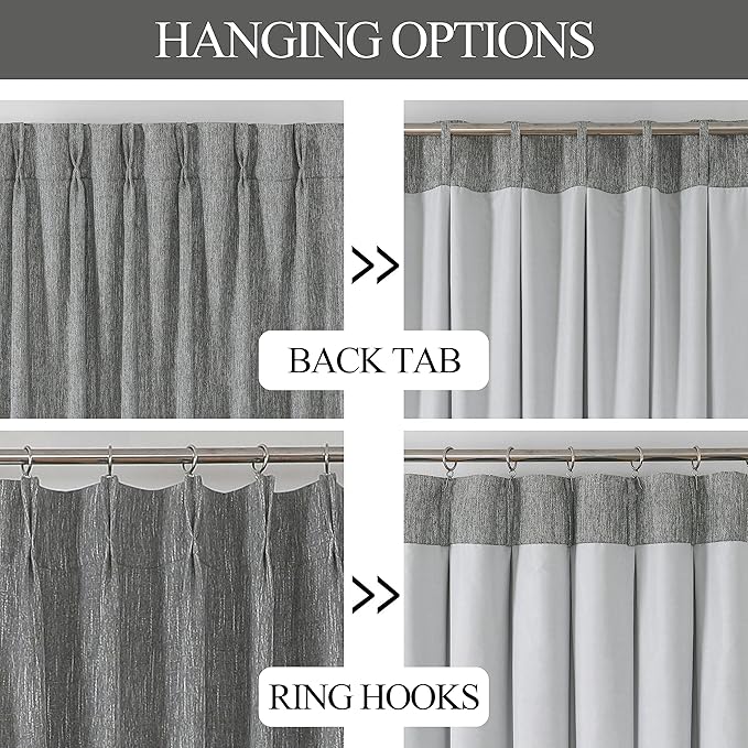 Vision Home Charcoal Grey Full Blackout Curtains Pinch Pleated Room Darkening Window Curtains 63 inch for Living Room Bedroom Thermal Insulated Pinch Pleat Drapes with Hooks Back Tab 2 Panel 40"Wx63"L