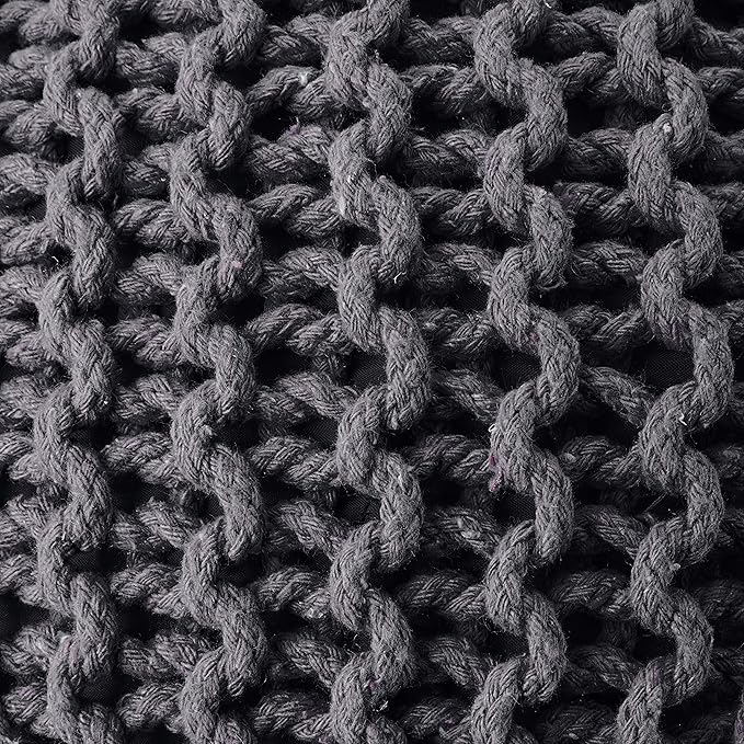 REDEARTH Round Pouf Foot Stool Ottoman - Cotton Hand Knitted Dori Pouffe - Cord Boho Home Décor - Stuffed Cable Poof for Living Room - Bedroom (19.5"x19.5"x14") - Dark Gray