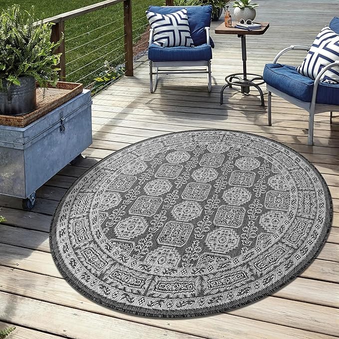 Keen Home Design Terrace Outdoor Round Rug - 8ft Round Washable Indoor/Outdoor Rug for Patio, Kitchen, Balcony, Beach, Garden, Deck and Porch, Size: 7'7" Round