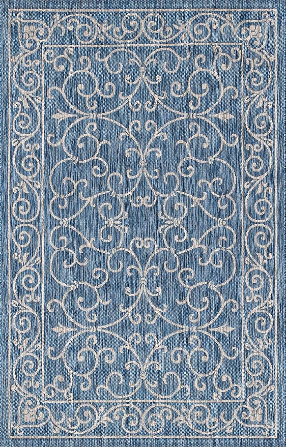 JONATHAN Y Vintage Filigree Indoor Outdoor Area Rug 10X14 Navy/Gray, Charleston Textured Weave for Backyard, Patio, Porch, Easy-Cleaning, High Traffic, Pet-Friendly, Non-Shedding (SMB106D-14)